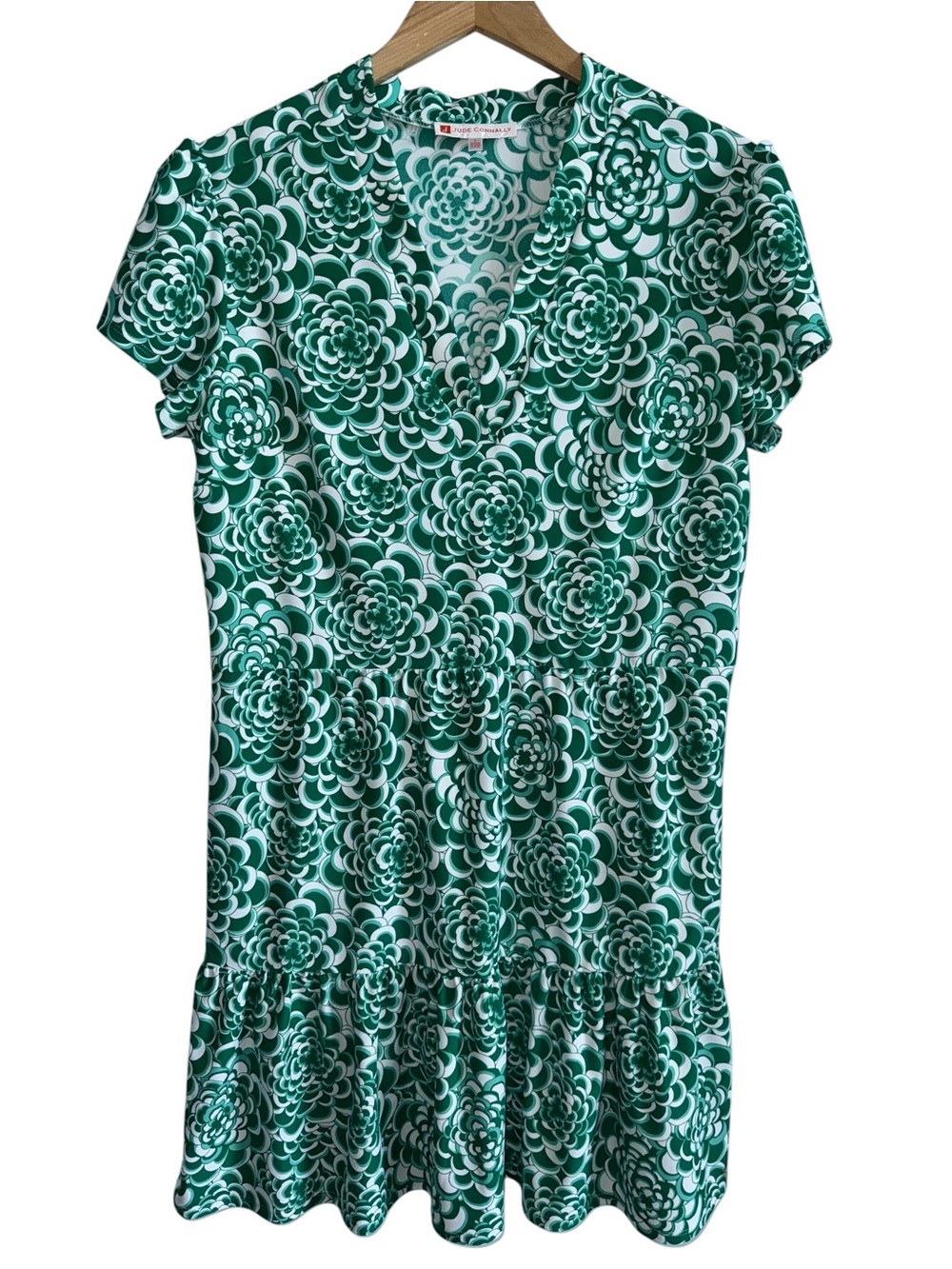 JUDE CONNALLY Ginger Dress Jude Cloth Blooms White Jade Kelly Green Large 12-14